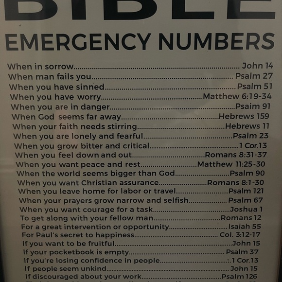 Framed Emergency Numbers - Christian Wall Decor Poster, This Bible Inspirational - Picture 4 of 7